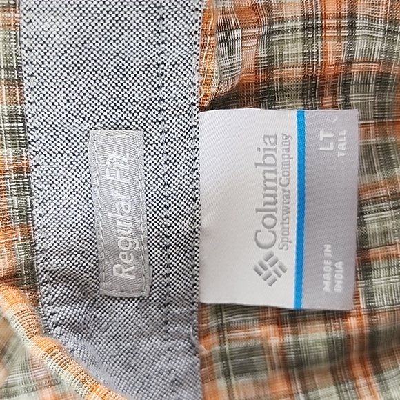 Columbia orange gray plaid pearl snap 2 pocket collared shirt Size Large TALL - Picture 6 of 9